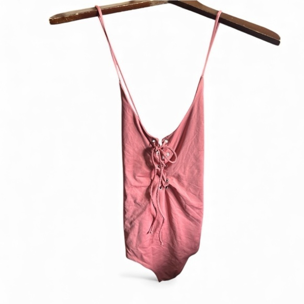 Tavik + Pink Lace-Up Bodysuit One Piece Bathing Suit Resortwear Festival Casual